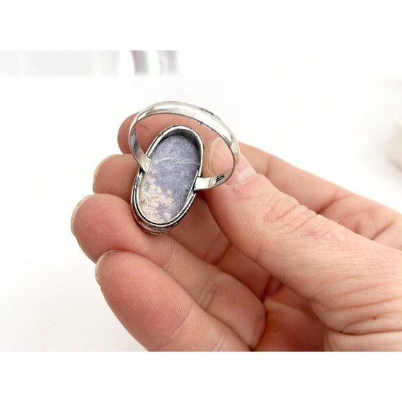 Natural Ruby Zoisite Marquise Cabochon Gemstone Vintage Solitaire Ring - sz 13 - Picture 6 of 10